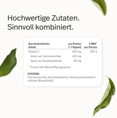 edubily® Vitamin C Kapseln 500 mg - Vitamin C Komplex aus gepuffertem Vit. C als Calciumascorbat und fettlöslichem Vit. C als Ascorbylpalminat (250 Kapseln)