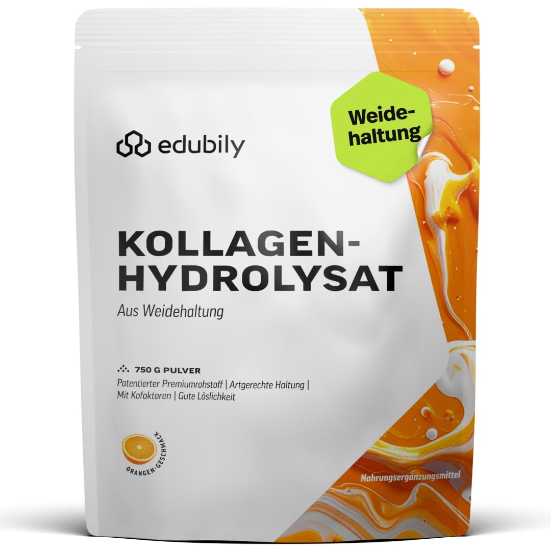 edubily® Kollagen-Hydrolysat - Kollagen Pulver als hochwertige Proteinergänzung im Alltag - aus Weidehaltung, Vitamin C, Zink, Kupfer, Mangan & Kieselsäure - 1 Portion täglich (750 g, ohne Geschmack)