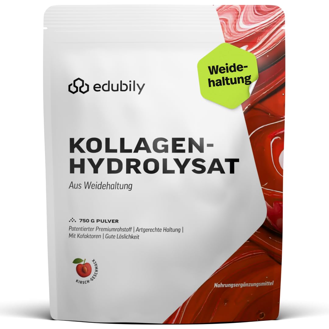 edubily® Kollagen-Hydrolysat - Kollagen Pulver als hochwertige Proteinergänzung im Alltag - aus Weidehaltung, Vitamin C, Zink, Kupfer, Mangan & Kieselsäure - 1 Portion täglich (750 g, ohne Geschmack)