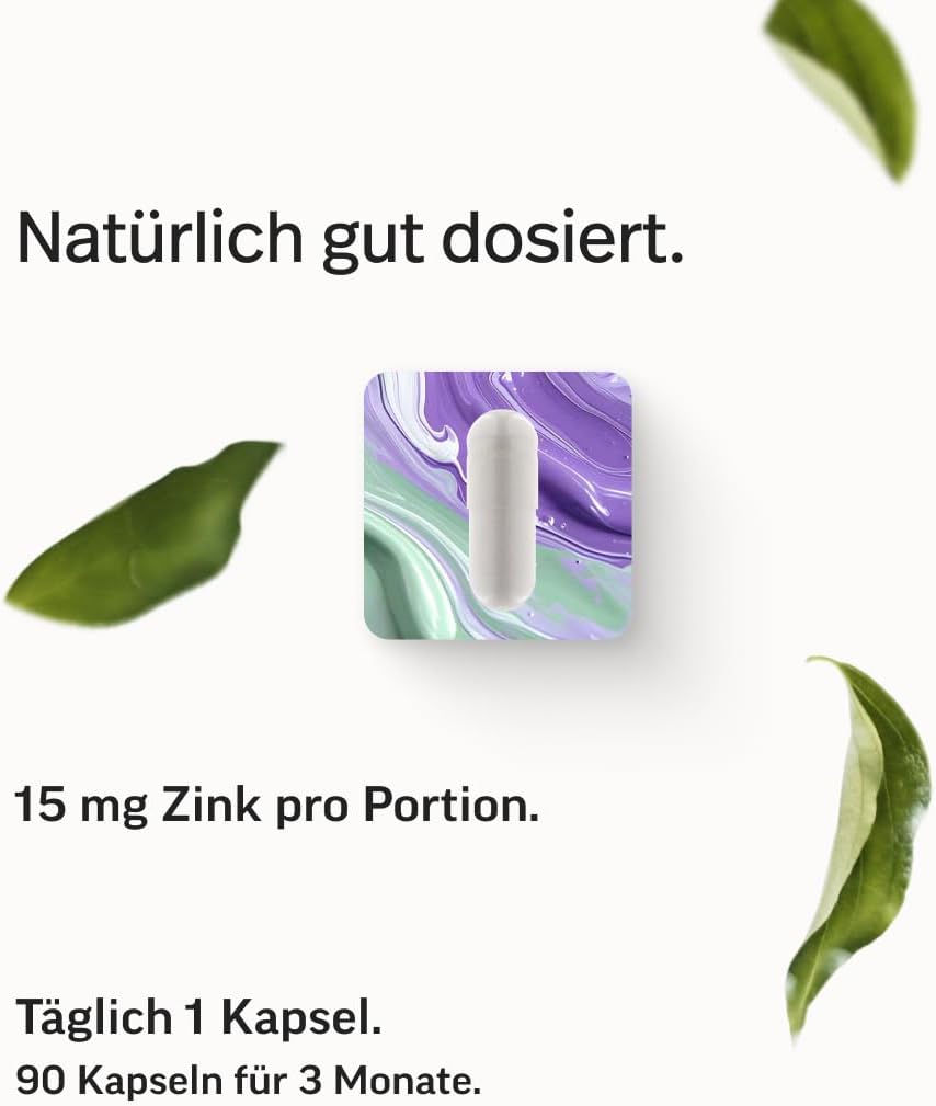 edubily® Zink - Zink Komplex mit 3-Fach Formel aus Zinkglycinat, Zinkcitrat und Zinkglukonat - Mit essentiellen Aminosäuren (90 Kapseln)