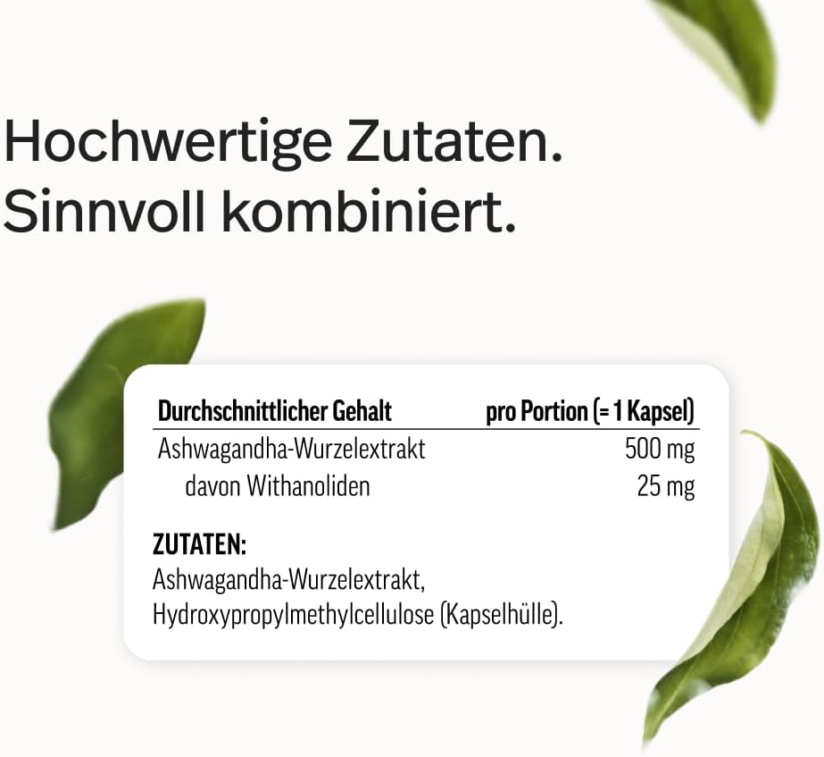 edubily® Ashwagandha-Extrakt - Mit 500 mg Extrakt pro Kapsel - Markenrohstoff KSM-66® mit 25 mg Withanoliden (60 Kapseln)