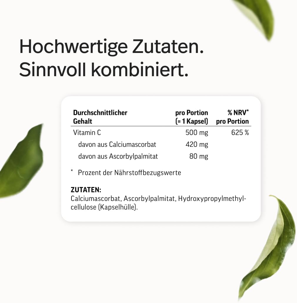 edubily® Vitamin C Kapseln 500 mg - Vitamin C Komplex aus gepuffertem Vit. C als Calciumascorbat und fettlöslichem Vit. C als Ascorbylpalminat (250 Kapseln)