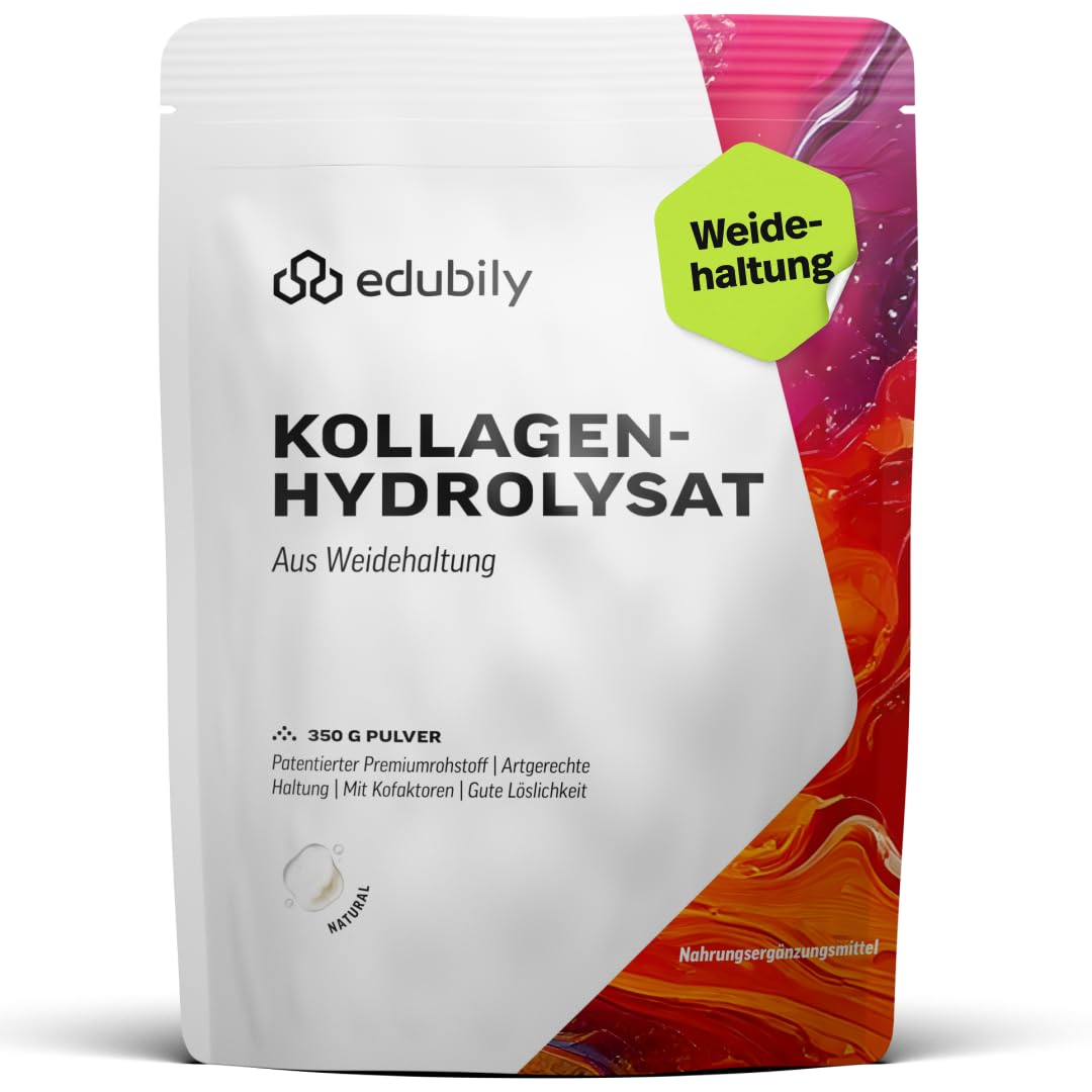 edubily® Kollagen-Hydrolysat - Kollagen Pulver als hochwertige Proteinergänzung im Alltag - aus Weidehaltung, Vitamin C, Zink, Kupfer, Mangan & Kieselsäure - 1 Portion täglich (750 g, ohne Geschmack)