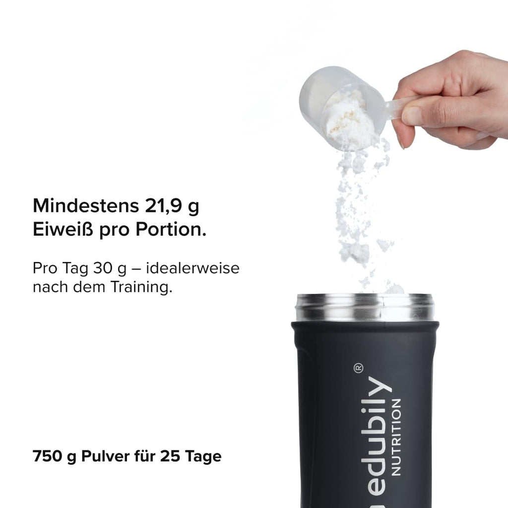 edubily® Whey Protein Konzentrat - Aus Milch von Kühen mit Weidezugang - Ohne Zucker & mit Stevia gesüßt - Optimale Löslichkeit - Made in Germany (750 g, Vanille)