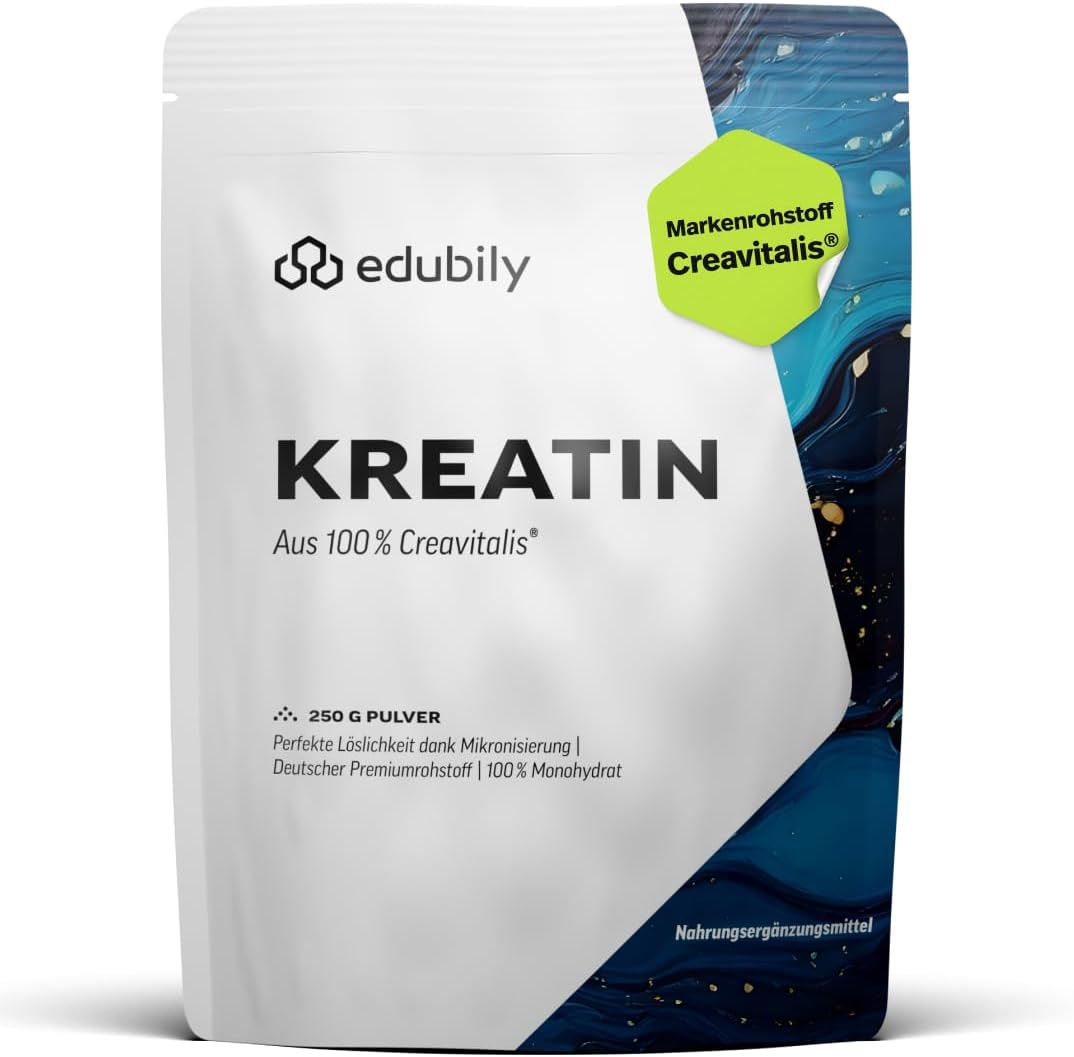 edubily® Creatin Monohydrat - Kreatin Pulver - 3 g Kreatin pro Portion aus mikronisiertem Creavitalis® - sehr gut löslich - deutscher Markenrohstoff (250 g, vegan)