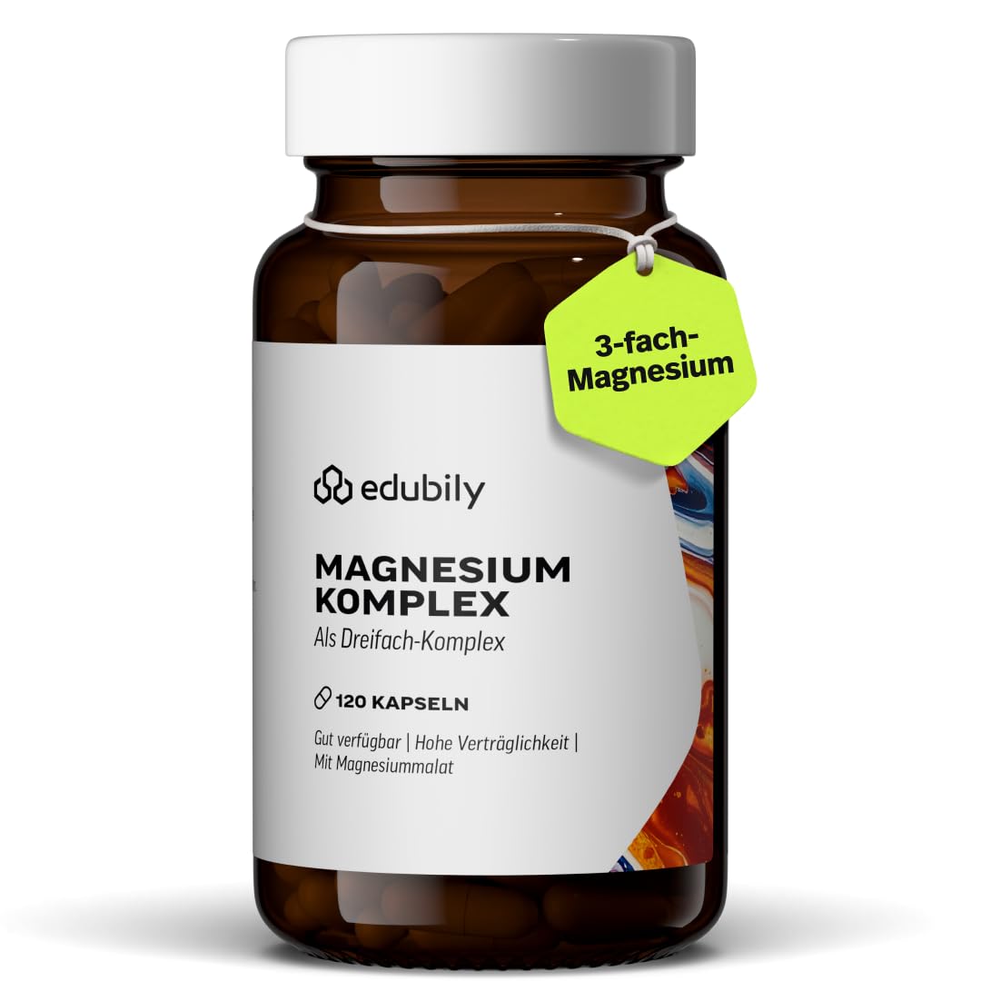 edubily® Magnesium Komplex Kapseln - Magnesiummischung aus Magnesiumbisglycinat, Magnesiummalat und Magnesiumcitrat - Ohne Magnesiumstearat - (250 Kapseln - Neue Rezeptur)