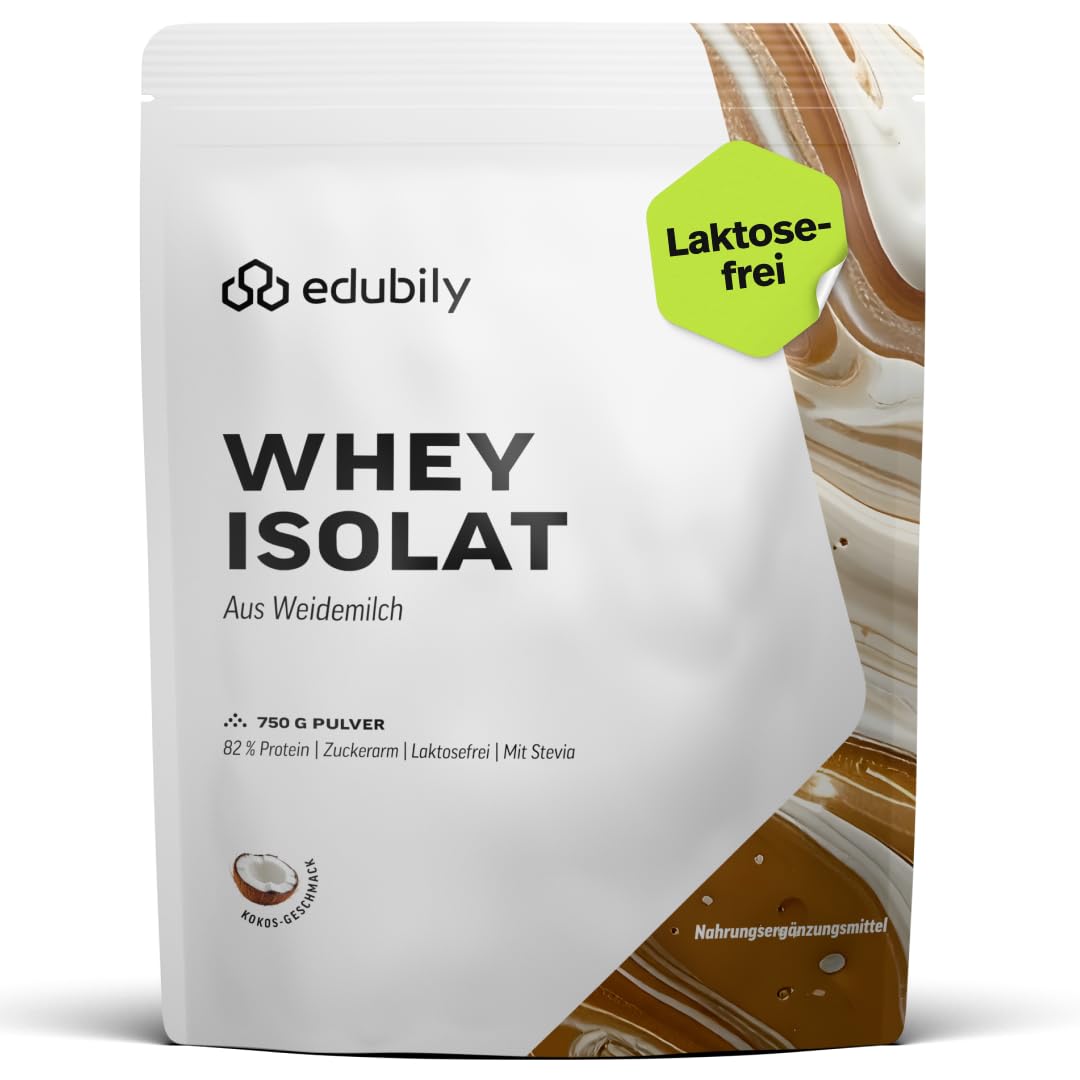 edubily® Whey Protein Isolat - Laktosefrei - Sehr gut lösliches Eiweißpulver ohne Kohlenhydrate & Zucker - Aus irischer Weidehaltung (750 g, Kakao mit Stevia)