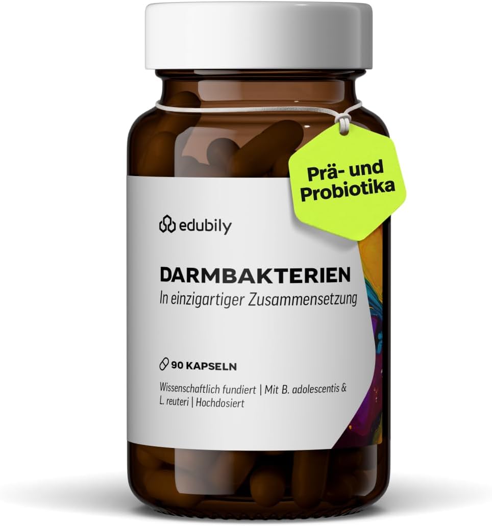 edubily® Darmbakterien Kapseln mit L. plantarum, L. reuteri, S. thermophilus, B. lactis, B. longum, B. infantis & B. adolescentis - Ohne Inulin (90 Kapseln)