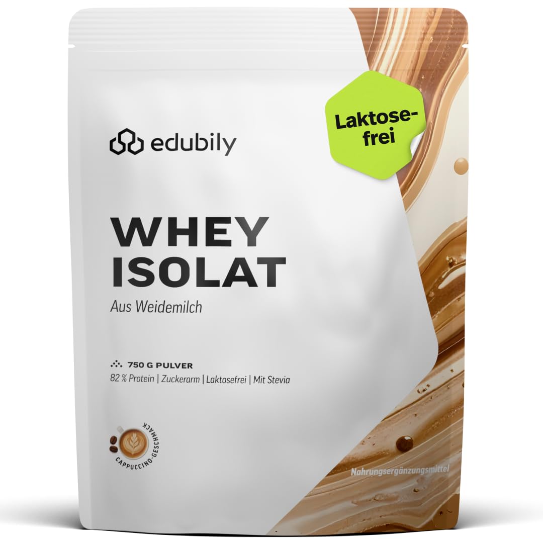 edubily® Whey Protein Isolat - Laktosefrei - Sehr gut lösliches Eiweißpulver ohne Kohlenhydrate & Zucker - Aus irischer Weidehaltung (750 g, Kakao mit Stevia)