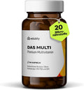 edubily® Das Multi - Multivitamin Kapseln als umfassende Mikronährstoff-Basis - mit 20 Mikronährstoffen, PQQ & Q10 - ohne unnötige Zusätze - 1 Kapsel täglich (90 Kapseln mit Iod)
