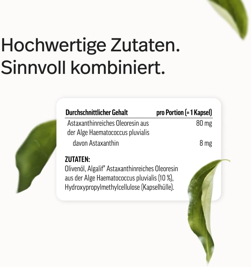 edubily nutrition® Astaxanthin - 8 mg pro Kapsel - Premium Markenrohstoff von Algalif aus isländischen Algen (Haematococcus Pluvialis) - Vegan - Laborgeprüft (60 Kapseln)