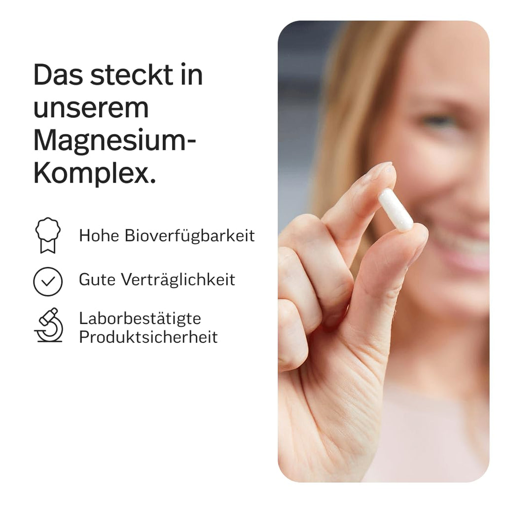 edubily® Magnesium Komplex Kapseln - Magnesiummischung aus Magnesiumbisglycinat, Magnesiummalat und Magnesiumcitrat - Ohne Magnesiumstearat - (250 Kapseln - Neue Rezeptur)