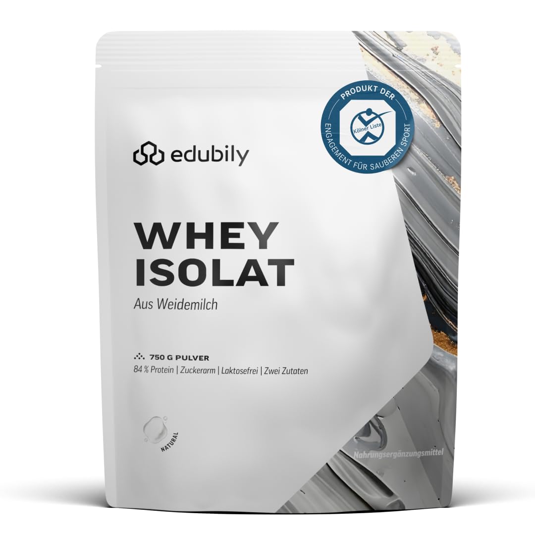 edubily® Whey Protein Isolat - Laktosefrei - Sehr gut lösliches Eiweißpulver ohne Kohlenhydrate & Zucker - Aus irischer Weidehaltung (750 g, Kakao mit Stevia)