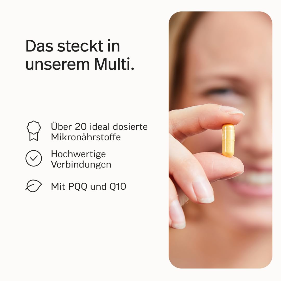 edubily® Das Multi - Multivitamin Kapseln als umfassende Mikronährstoff-Basis - mit 20 Mikronährstoffen, PQQ & Q10 - ohne unnötige Zusätze - 1 Kapsel täglich (90 Kapseln mit Iod)