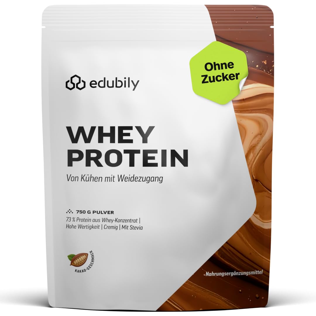edubily® Whey Protein Konzentrat - Aus Milch von Kühen mit Weidezugang - Ohne Zucker & mit Stevia gesüßt - Optimale Löslichkeit - Made in Germany (750 g, Vanille)