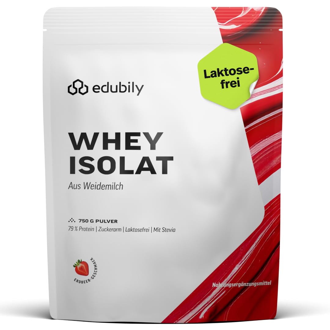 edubily® Whey Protein Isolat - Laktosefrei - Sehr gut lösliches Eiweißpulver ohne Kohlenhydrate & Zucker - Aus irischer Weidehaltung (750 g, Kakao mit Stevia)