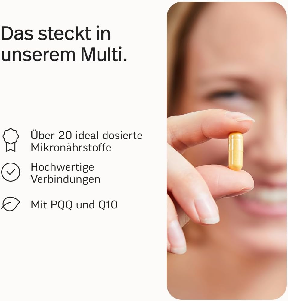 edubily® Das Multi - Multivitamin Kapseln als umfassende Mikronährstoff-Basis - mit 20 Mikronährstoffen, PQQ & Q10 - ohne unnötige Zusätze - 1 Kapsel täglich (90 Kapseln mit Iod)