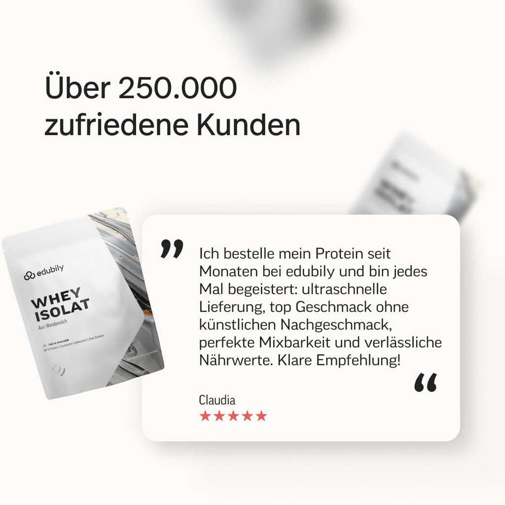 edubily® Whey Protein Isolat - Laktosefrei - Sehr gut lösliches Eiweißpulver ohne Kohlenhydrate & Zucker - Aus irischer Weidehaltung (750 g, Kakao mit Stevia)