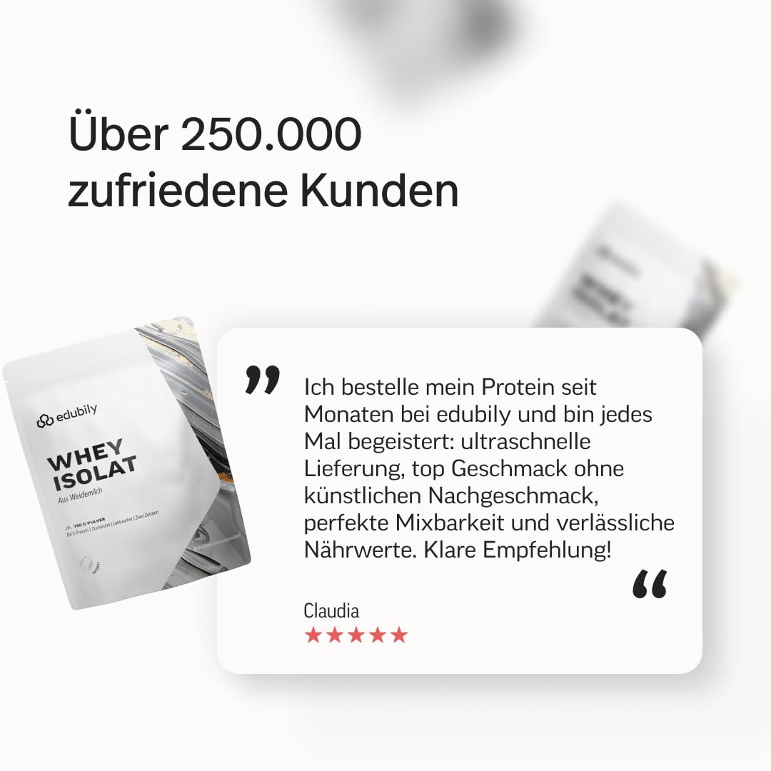 edubily® Whey Protein Isolat - Laktosefrei - Sehr gut lösliches Eiweißpulver ohne Kohlenhydrate & Zucker - Aus irischer Weidehaltung (750 g, Kakao mit Stevia)