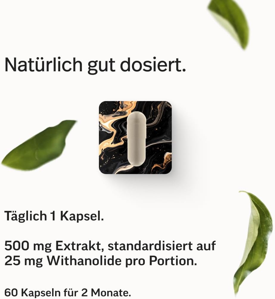 edubily® Ashwagandha-Extrakt - Mit 500 mg Extrakt pro Kapsel - Markenrohstoff KSM-66® mit 25 mg Withanoliden (60 Kapseln)