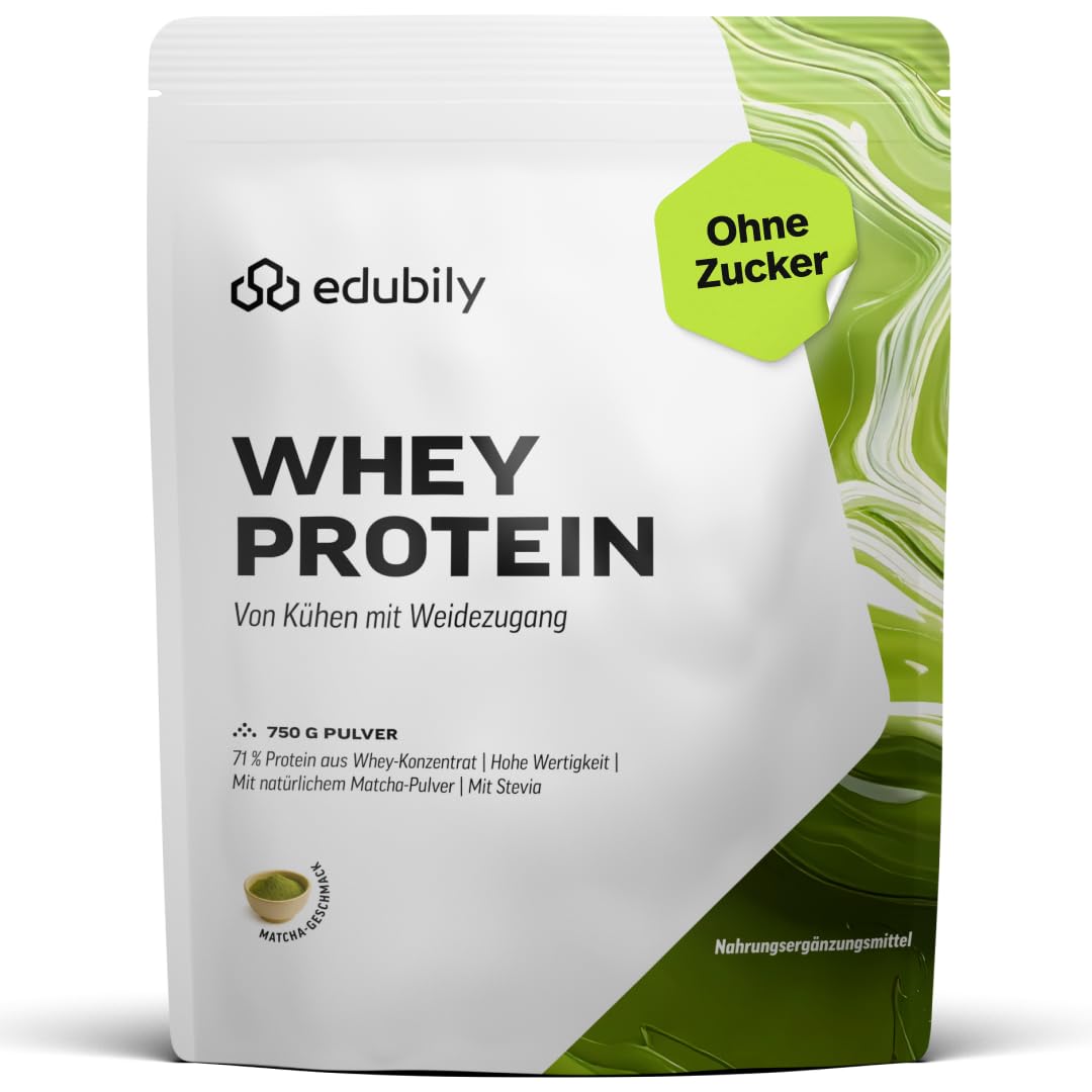 edubily® Whey Protein Konzentrat - Aus Milch von Kühen mit Weidezugang - Ohne Zucker & mit Stevia gesüßt - Optimale Löslichkeit - Made in Germany (750 g, Vanille)