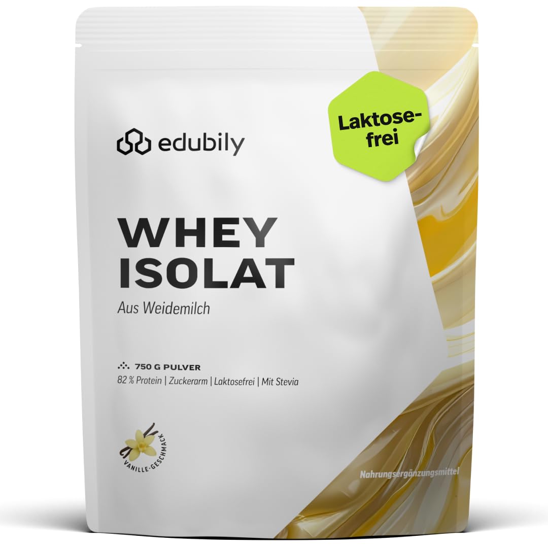 edubily® Whey Protein Isolat - Laktosefrei - Sehr gut lösliches Eiweißpulver ohne Kohlenhydrate & Zucker - Aus irischer Weidehaltung (750 g, Kakao mit Stevia)