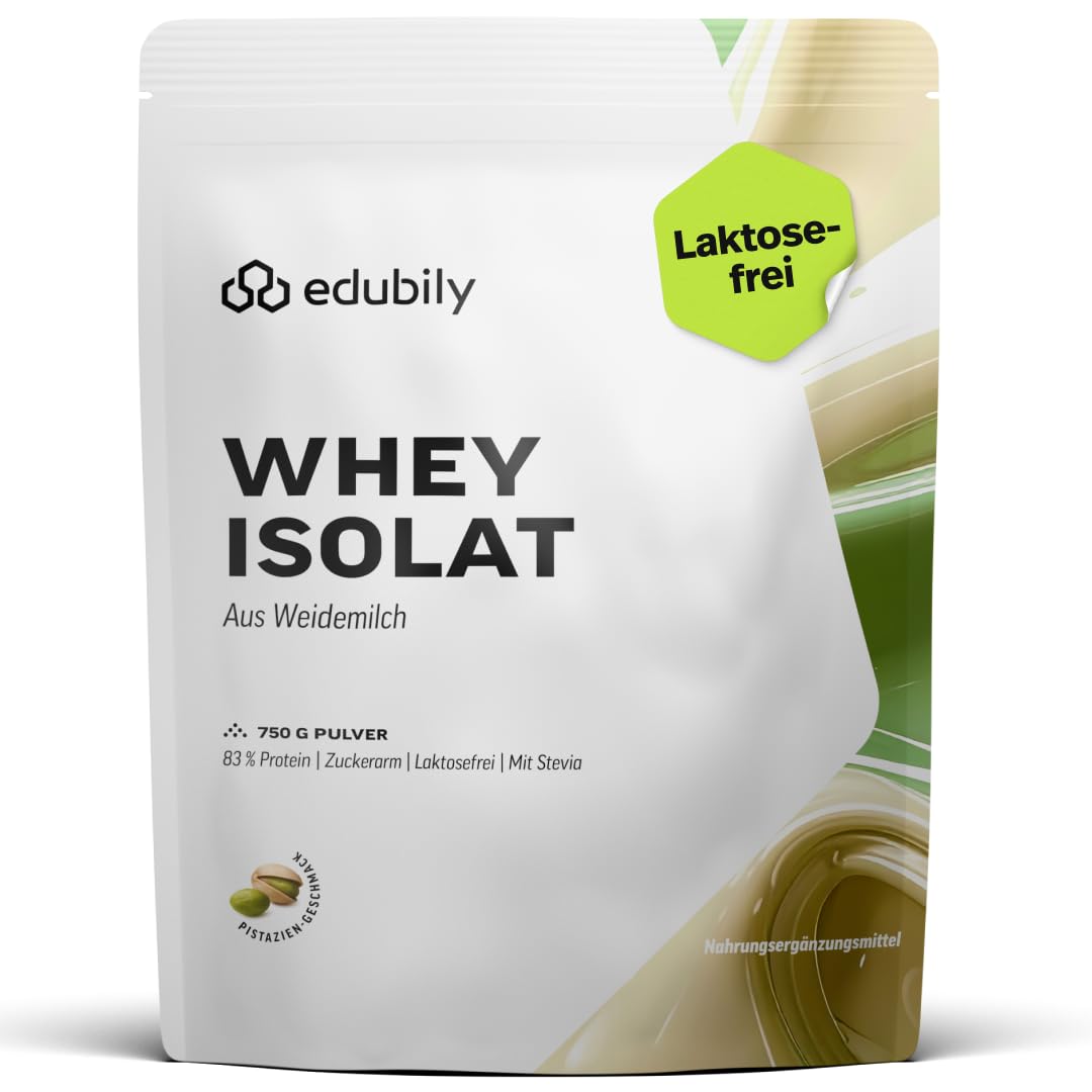 edubily® Whey Protein Isolat - Laktosefrei - Sehr gut lösliches Eiweißpulver ohne Kohlenhydrate & Zucker - Aus irischer Weidehaltung (750 g, Kakao mit Stevia)