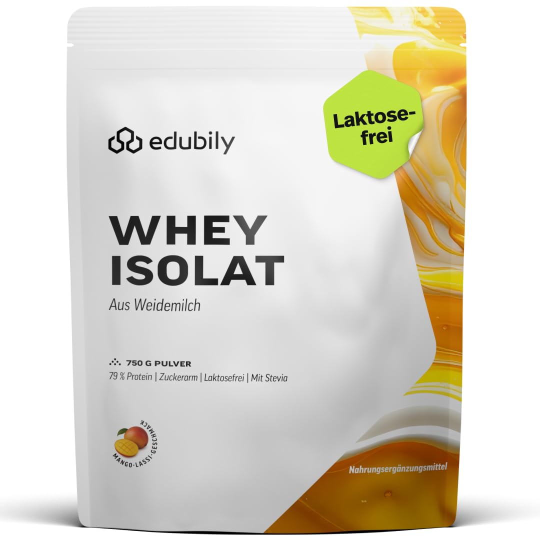 edubily® Whey Protein Isolat - Laktosefrei - Sehr gut lösliches Eiweißpulver ohne Kohlenhydrate & Zucker - Aus irischer Weidehaltung (750 g, Kakao mit Stevia)