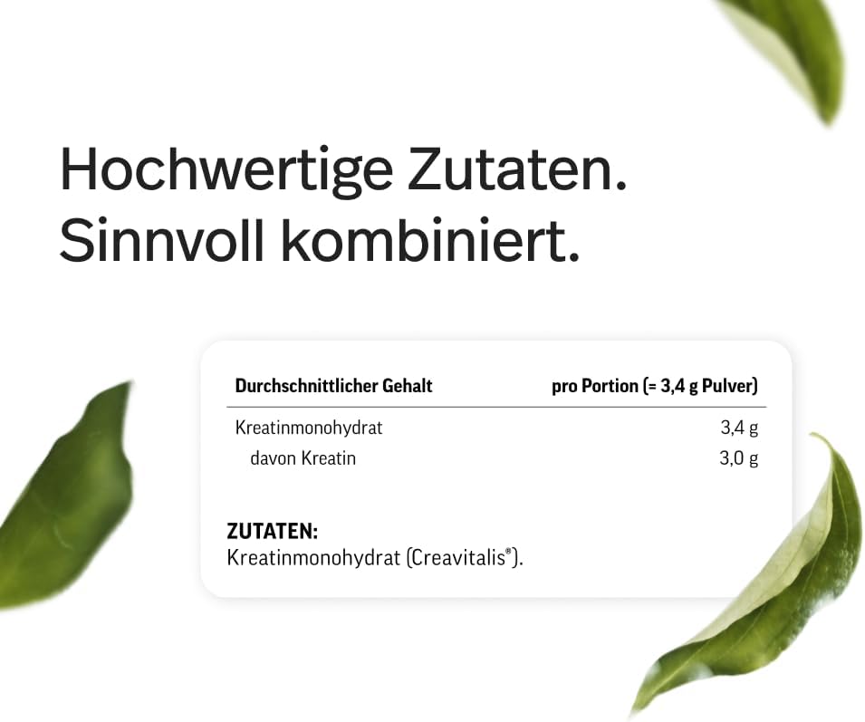 edubily® Creatin Monohydrat - Kreatin Pulver - 3 g Kreatin pro Portion aus mikronisiertem Creavitalis® - sehr gut löslich - deutscher Markenrohstoff (250 g, vegan)