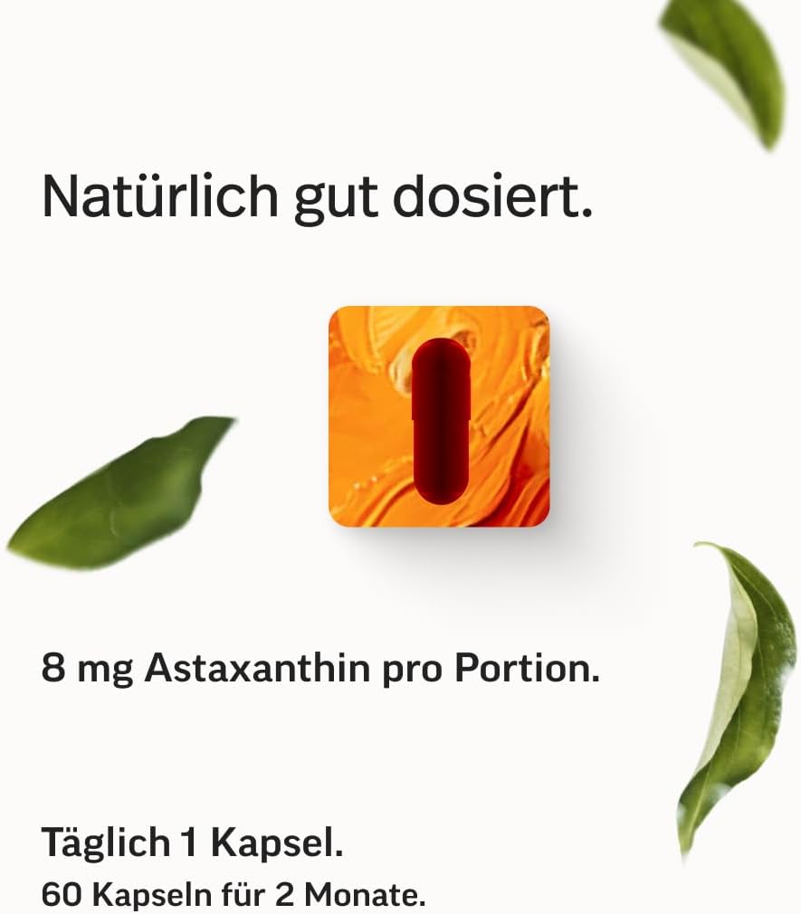 edubily nutrition® Astaxanthin - 8 mg pro Kapsel - Premium Markenrohstoff von Algalif aus isländischen Algen (Haematococcus Pluvialis) - Vegan - Laborgeprüft (60 Kapseln)