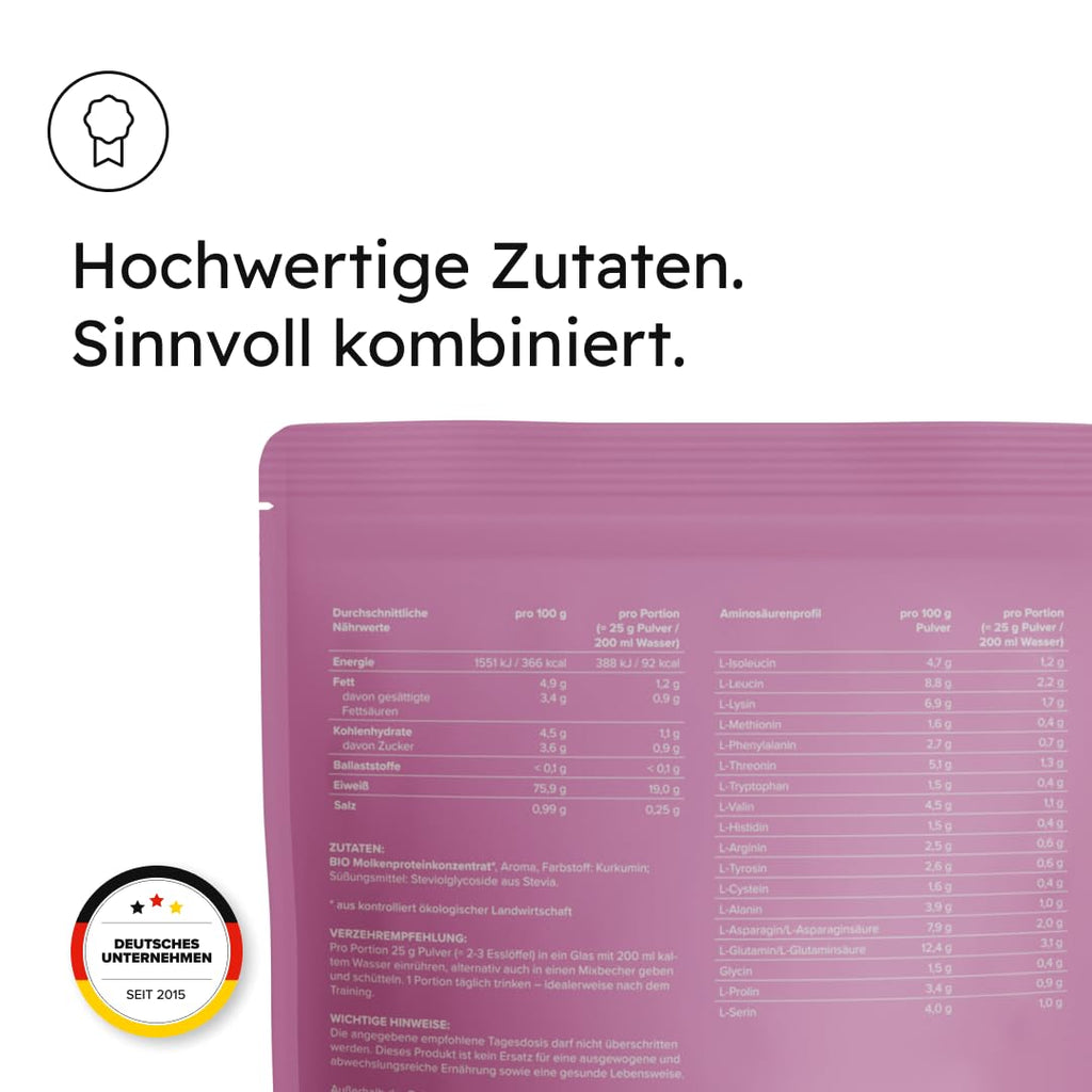 edubily® Whey Protein Konzentrat - Aus Milch von Kühen mit Weidezugang - Ohne Zucker & mit Stevia gesüßt - Optimale Löslichkeit - Made in Germany (750 g, Vanille)