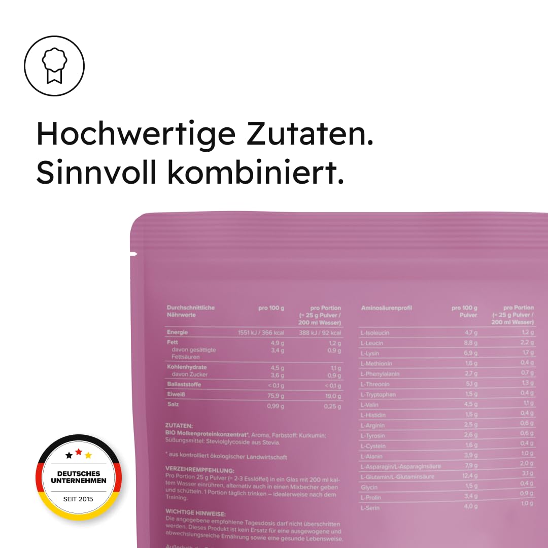 edubily® Whey Protein Konzentrat - Aus Milch von Kühen mit Weidezugang - Ohne Zucker & mit Stevia gesüßt - Optimale Löslichkeit - Made in Germany (750 g, Vanille)