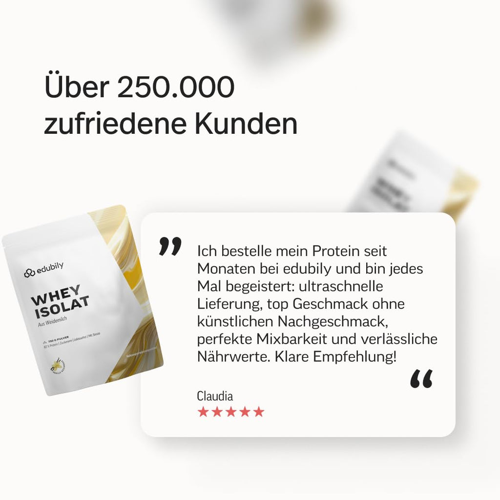 edubily® Whey Protein Isolat - Laktosefrei - Sehr gut lösliches Eiweißpulver ohne Kohlenhydrate & Zucker - Aus irischer Weidehaltung (750 g, Kakao mit Stevia)