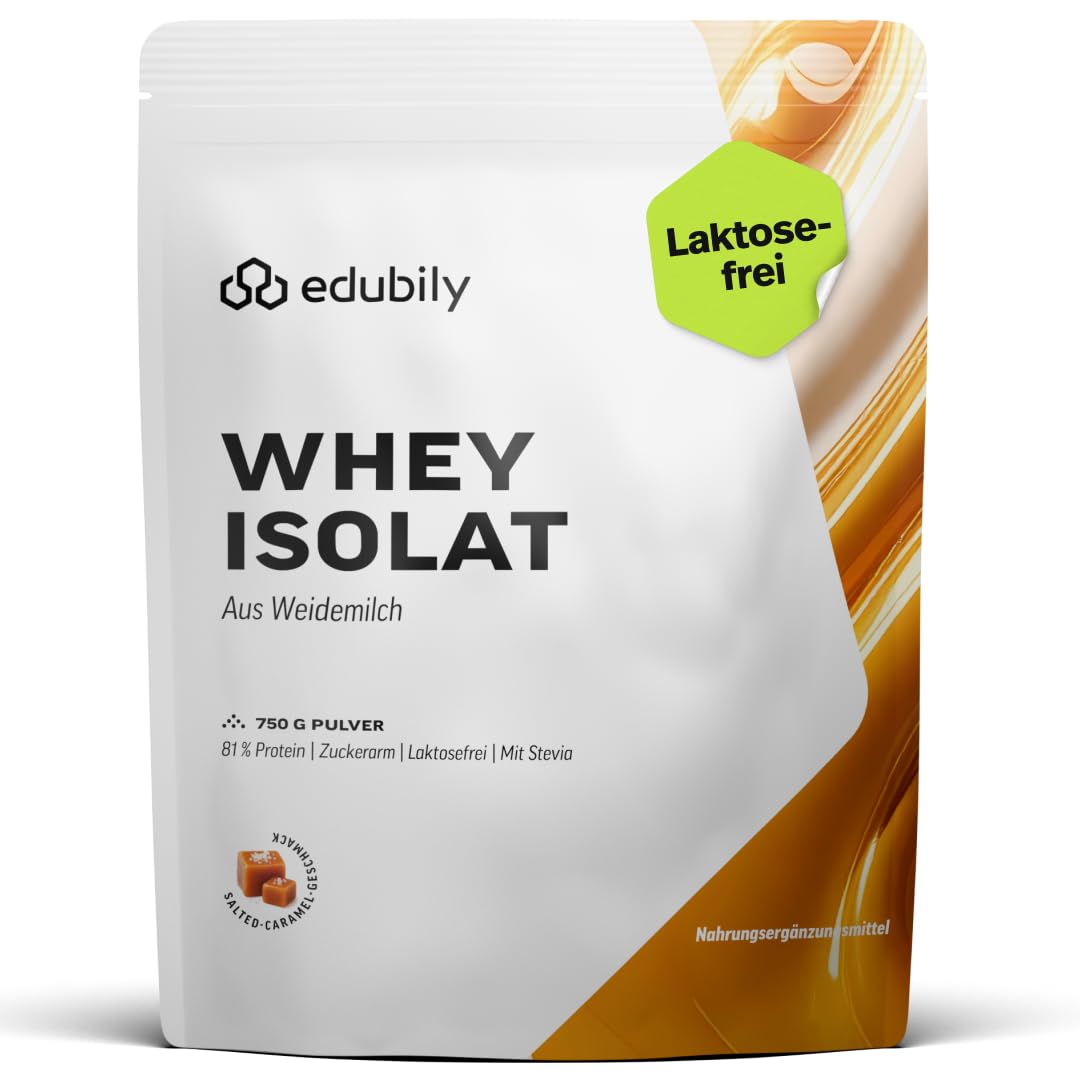 edubily® Whey Protein Isolat - Laktosefrei - Sehr gut lösliches Eiweißpulver ohne Kohlenhydrate & Zucker - Aus irischer Weidehaltung (750 g, Kakao mit Stevia)