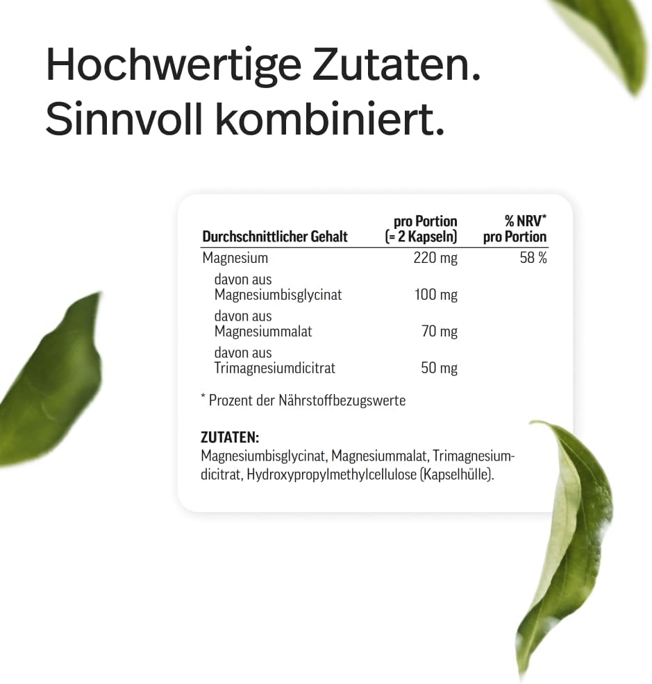 edubily® Magnesium Komplex Kapseln - Magnesiummischung aus Magnesiumbisglycinat, Magnesiummalat und Magnesiumcitrat - Ohne Magnesiumstearat - (250 Kapseln - Neue Rezeptur)