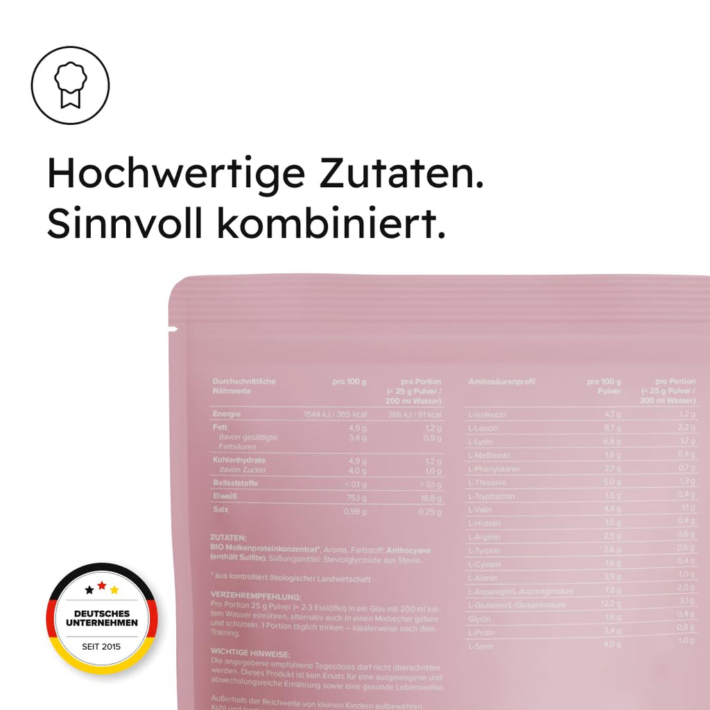 edubily® Whey Protein Konzentrat - Aus Milch von Kühen mit Weidezugang - Ohne Zucker & mit Stevia gesüßt - Optimale Löslichkeit - Made in Germany (750 g, Vanille)