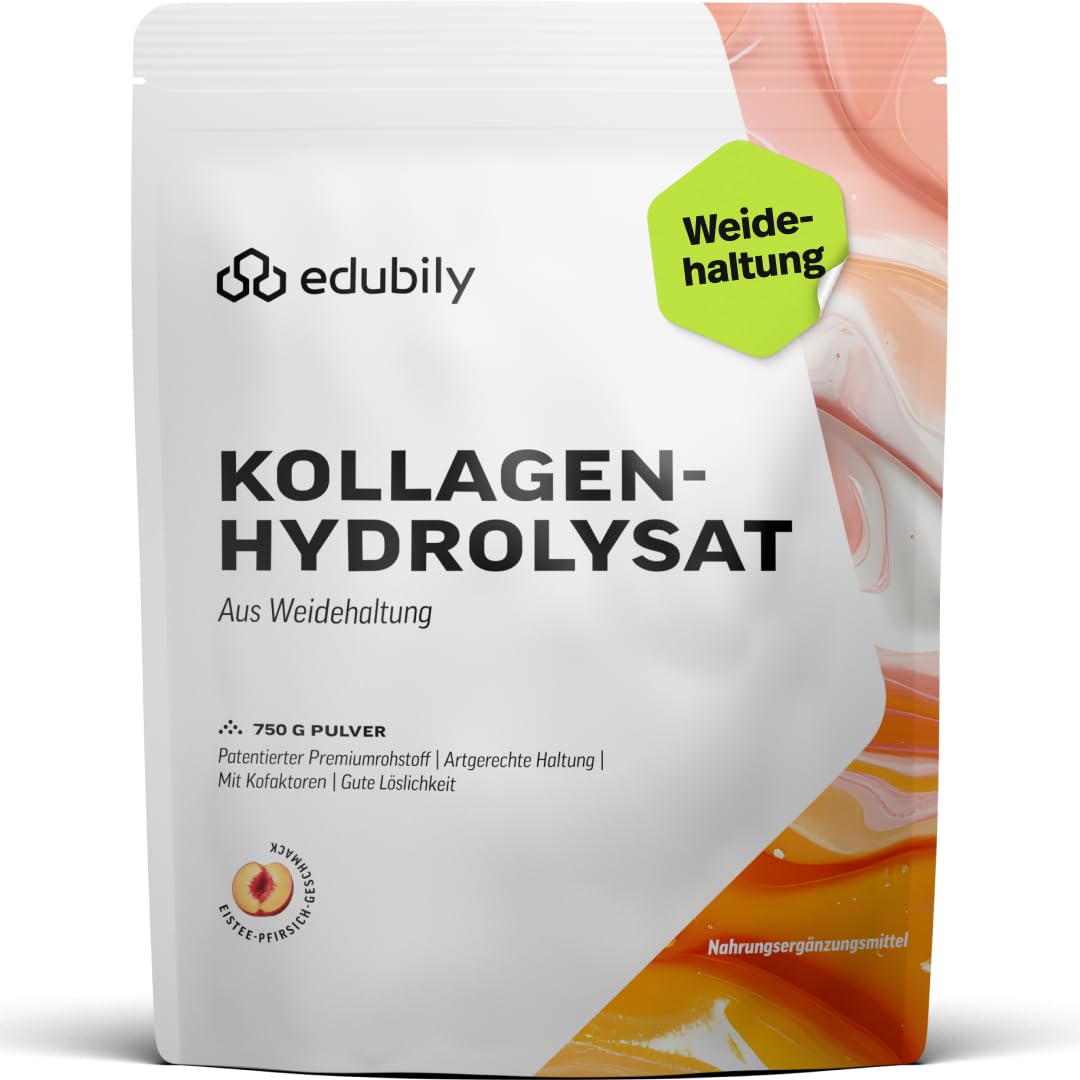 edubily® Kollagen-Hydrolysat - Kollagen Pulver als hochwertige Proteinergänzung im Alltag - aus Weidehaltung, Vitamin C, Zink, Kupfer, Mangan & Kieselsäure - 1 Portion täglich (750 g, ohne Geschmack)
