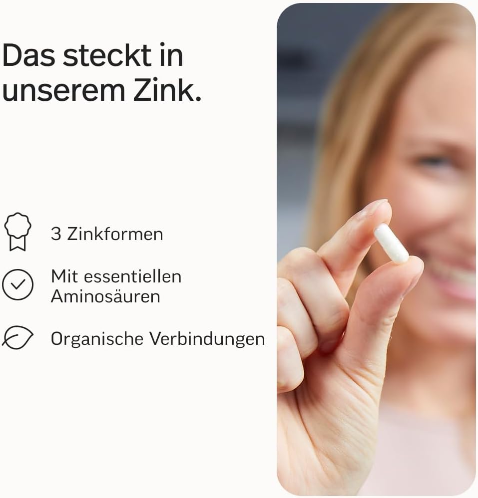 edubily® Zink - Zink Komplex mit 3-Fach Formel aus Zinkglycinat, Zinkcitrat und Zinkglukonat - Mit essentiellen Aminosäuren (90 Kapseln)