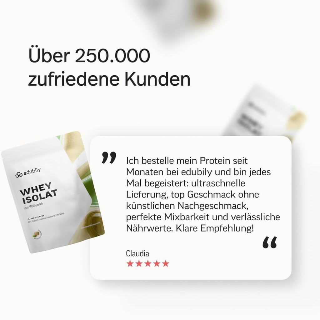 edubily® Whey Protein Isolat - Laktosefrei - Sehr gut lösliches Eiweißpulver ohne Kohlenhydrate & Zucker - Aus irischer Weidehaltung (750 g, Kakao mit Stevia)
