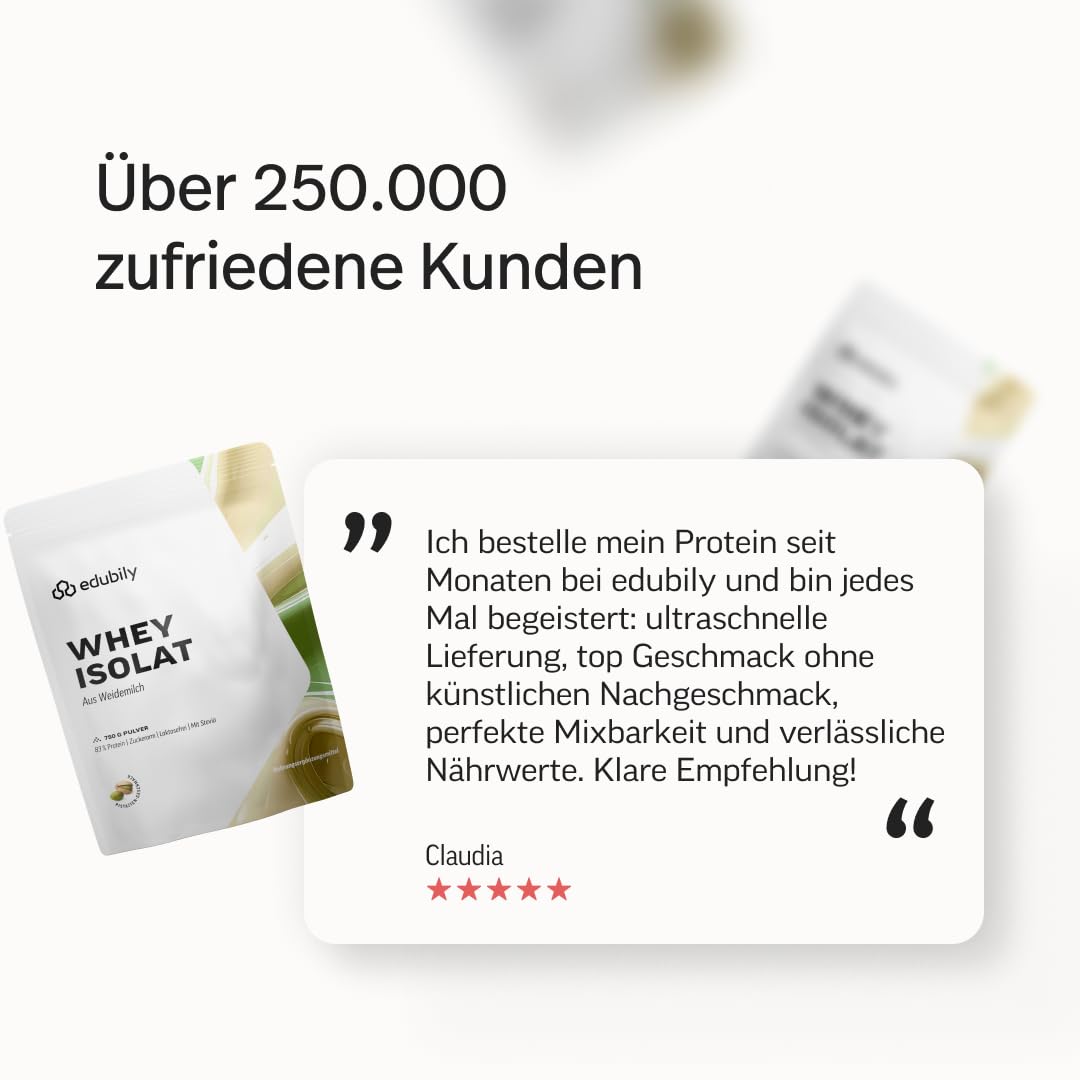 edubily® Whey Protein Isolat - Laktosefrei - Sehr gut lösliches Eiweißpulver ohne Kohlenhydrate & Zucker - Aus irischer Weidehaltung (750 g, Kakao mit Stevia)