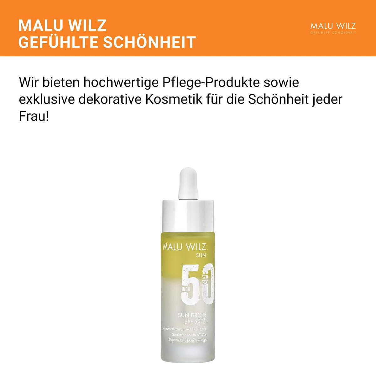 Malu Wilz Sun Drops SPF 50 30ml I Lotion für effektiven Sonnenschutz I Mit Vitamin E und Olivenöl als pflegende Wirkstoffe I Wasser- und schweißfest I Vegan