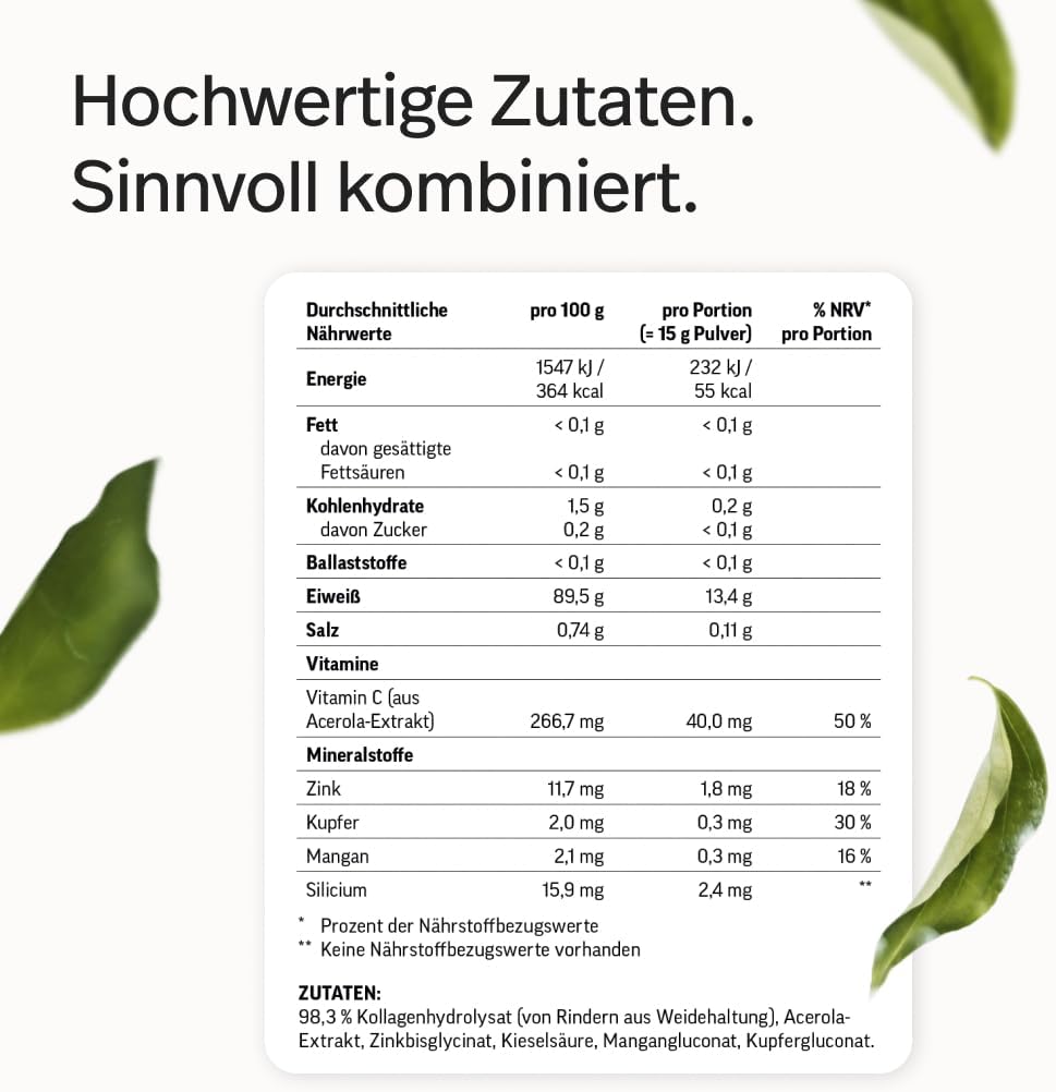 edubily® Kollagen-Hydrolysat - Kollagen Pulver als hochwertige Proteinergänzung im Alltag - aus Weidehaltung, Vitamin C, Zink, Kupfer, Mangan & Kieselsäure - 1 Portion täglich (750 g, ohne Geschmack)