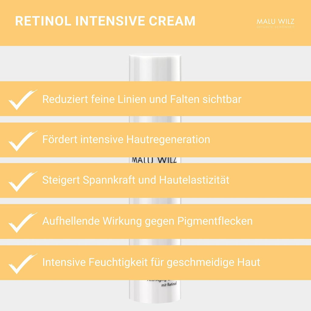 Malu Wilz Retinol Intensive Cream 50ml - Pflegende Retinol Creme mit Anti Aging Effekt für eine verjüngte Haut, Vitamin A zur natürlichen Hautregeneration