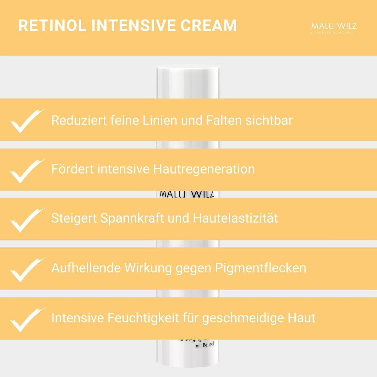 Malu Wilz Retinol Intensive Cream 50ml - Pflegende Retinol Creme mit Anti Aging Effekt für eine verjüngte Haut, Vitamin A zur natürlichen Hautregeneration