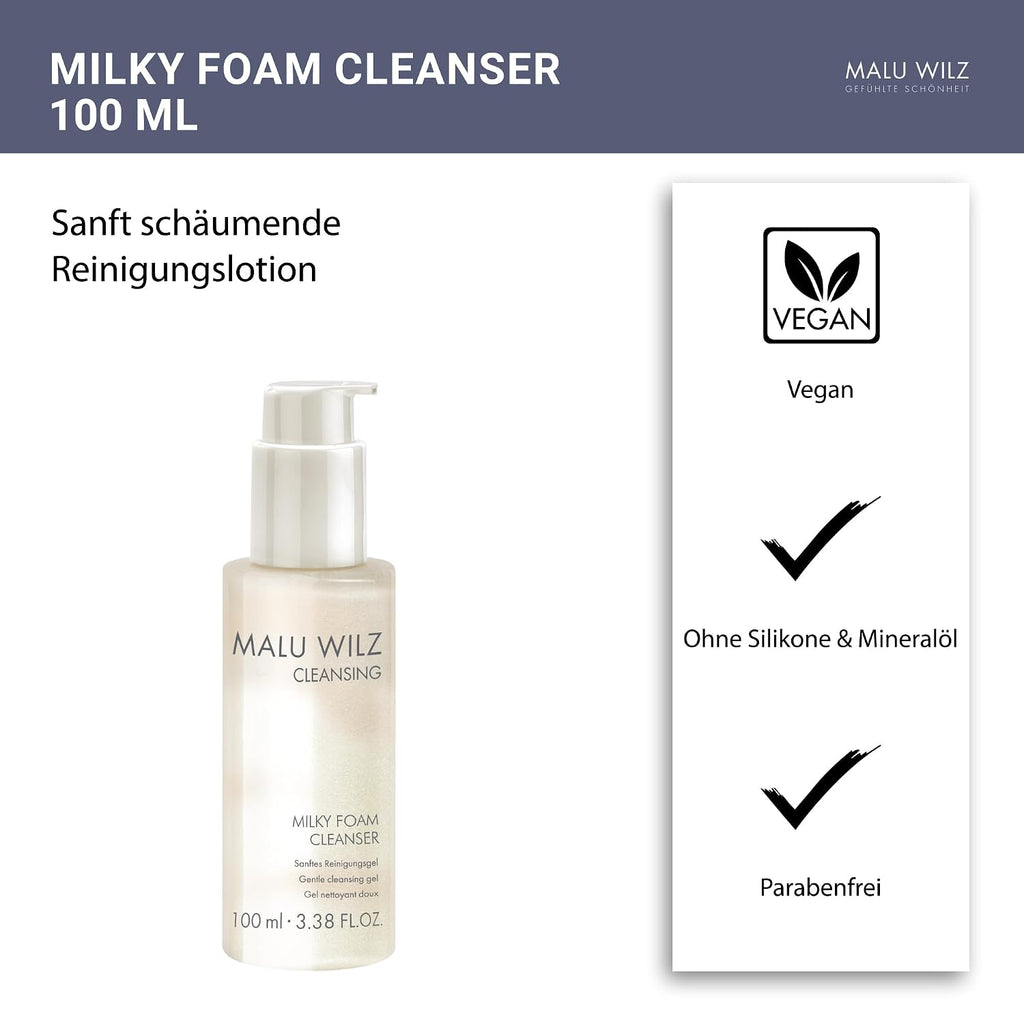 Malu Wilz Milky Foam Cleanser 100ml I Skincare Reinigungslotion für sanfte Gesichtsreinigung I Gesichtsreiniger mit Provitamin B5 für geschmeidige Haut I Vegan