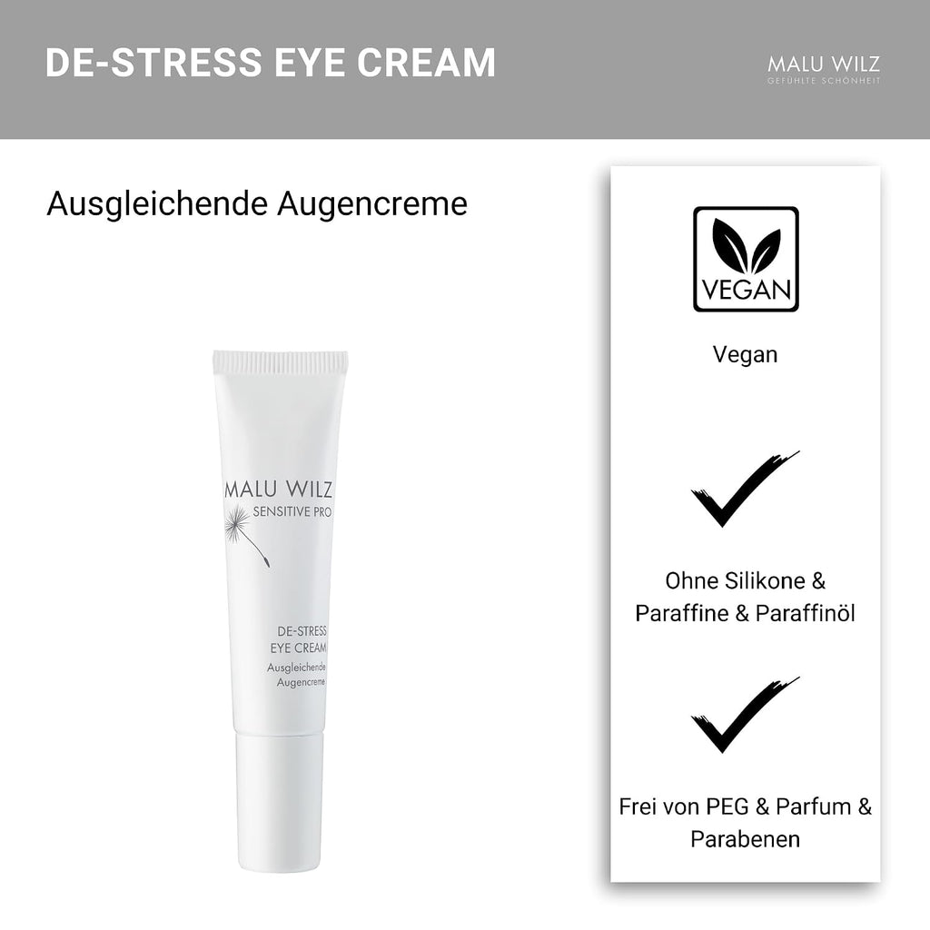 Malu Wilz DE-Stress Eye Cream 15ml I Skincare Augencreme für sanfte Gesichtspflege I Schützende Gesichtspflege-Creme mit Hyaluronsäure I Vegan