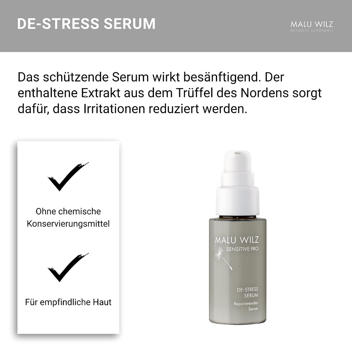 Malu Wilz DE-Stress Serum 30 ml I Skincare Gesichtspflege-Serum für sanfte Gesichtsreinigung I Schützender Gesichtsreiniger mit Hyaluronsäure I Vegan
