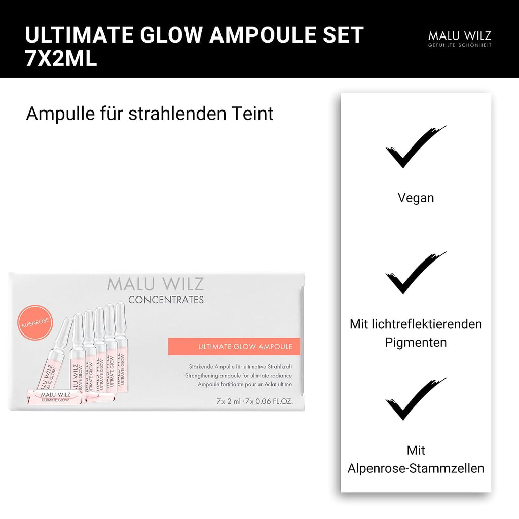 Malu Wilz Ultimate Glow Ampoule Set 7x2ml, vegan - Ampullen Gesicht Pflegeformel gegen müde Haut - Gesichtspflege für strahlenden Teint & herausragendes Hautgefühl