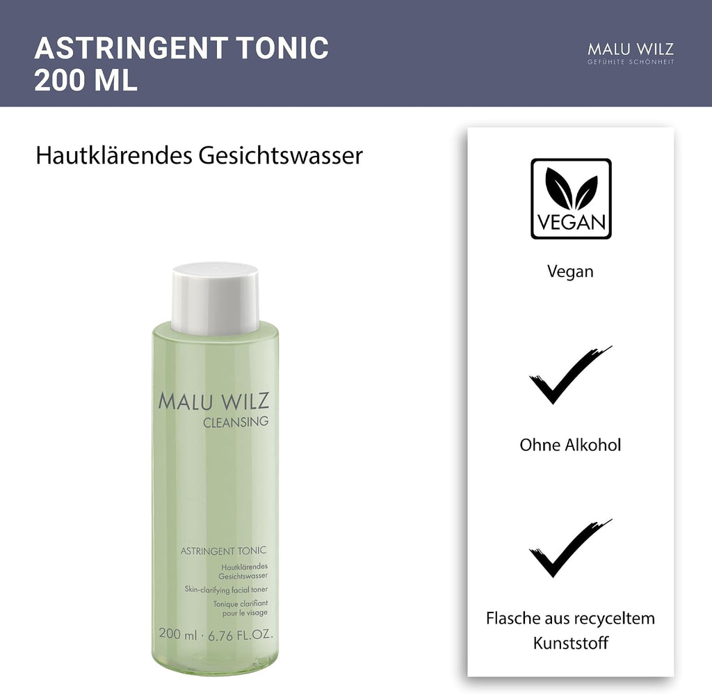 Malu Wilz Astringent Tonic 200 ml I Gesichtswasser mit Hefeproteinen & erfrischendem Pfefferminzöl I Skincare After Shave I Ohne Alkohol I Vegan