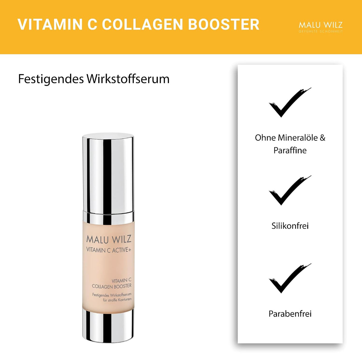 Malu Wilz Vitamin C Collagen Booster 30 ml I Gesichtspflege Serum mit stabilem Vitamin C I Skincare Vitamin C Serum I Aufhellend bei Pigmentflecken